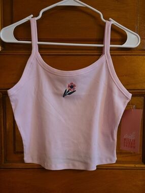 Pink Ribbed Floral Crop Camisole